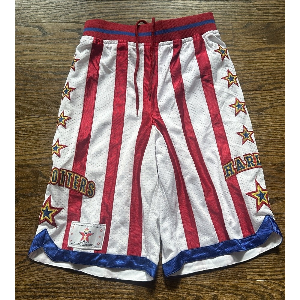 Harlem Globetrotters World Famous Red White Striped Basketball Shorts Mens Small